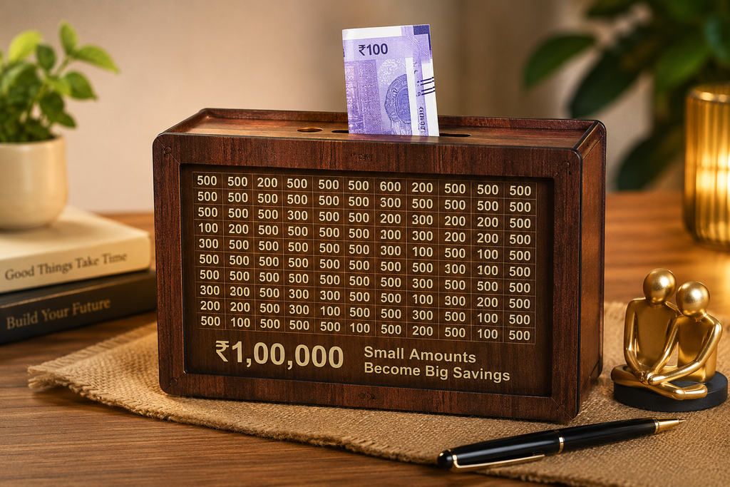 ₹1,00,000 Money Saving Challenge Box | Wooden Savings Box
